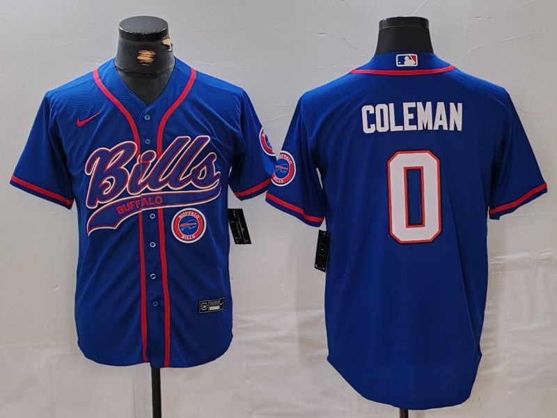 Men's Buffalo Bills #0 Keon Coleman Blue With Patch Cool Base Stitched Baseball Jersey 1