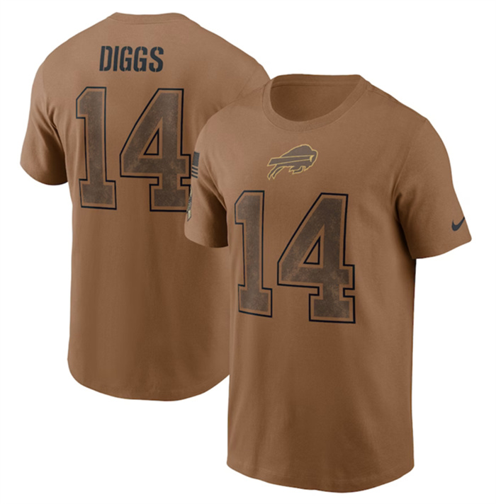 Men's Buffalo Bills #14 Stefon Diggs 2023 Brown Salute To Service Name & Number T-Shirt Men's Buffalo Bills #14 Stefon Diggs 2023 Brown Salute To Service Name & Number T-Shirt