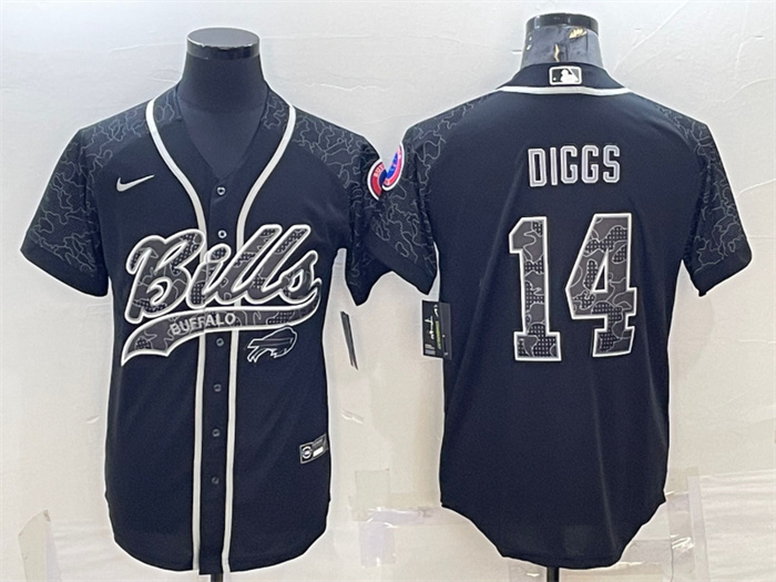 Men's Buffalo Bills #14 Stefon Diggs Black Reflective With Patch Cool Base Stitched Baseball Jersey Men's Buffalo Bills #14 Stefon Diggs Black Reflective With Patch Cool Base Stitched Baseball Jersey