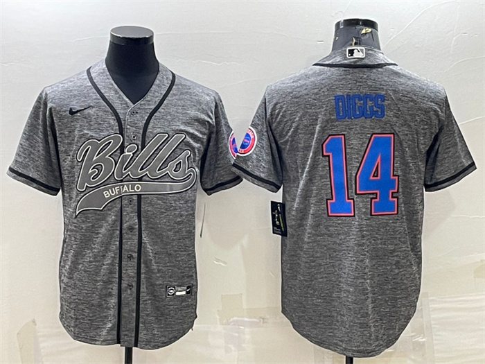 Men's Buffalo Bills #14 Stefon Diggs Grey With Patch Cool Base Stitched Baseball Jersey Men's Buffalo Bills #14 Stefon Diggs Grey With Patch Cool Base Stitched Baseball Jersey