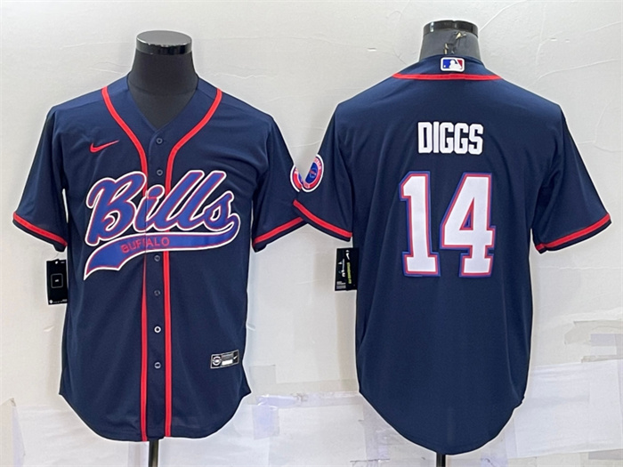 Men's Buffalo Bills #14 Stefon Diggs Navy With Patch Cool Base Stitched Baseball Jersey Men's Buffalo Bills #14 Stefon Diggs Navy With Patch Cool Base Stitched Baseball Jersey