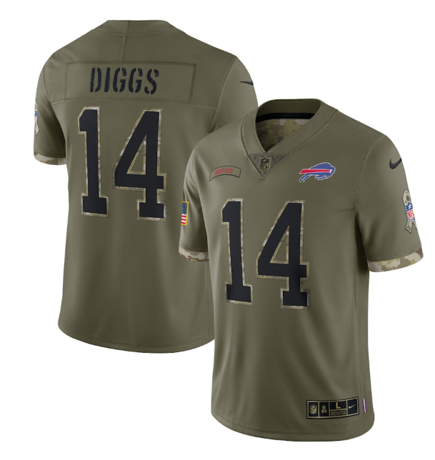 Men's Buffalo Bills #14 Stefon Diggs Olive 2022 Salute To Service Limited Stitched Jersey Men's Buffalo Bills #14 Stefon Diggs Olive 2022 Salute To Service Limited Stitched Jersey