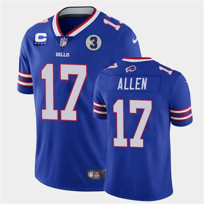 Men's Buffalo Bills #17 Josh Allen 2022 Royal With 4-Star C Patch And NO.3 Patch Vapor Untouchable Limited Stitched Jersey