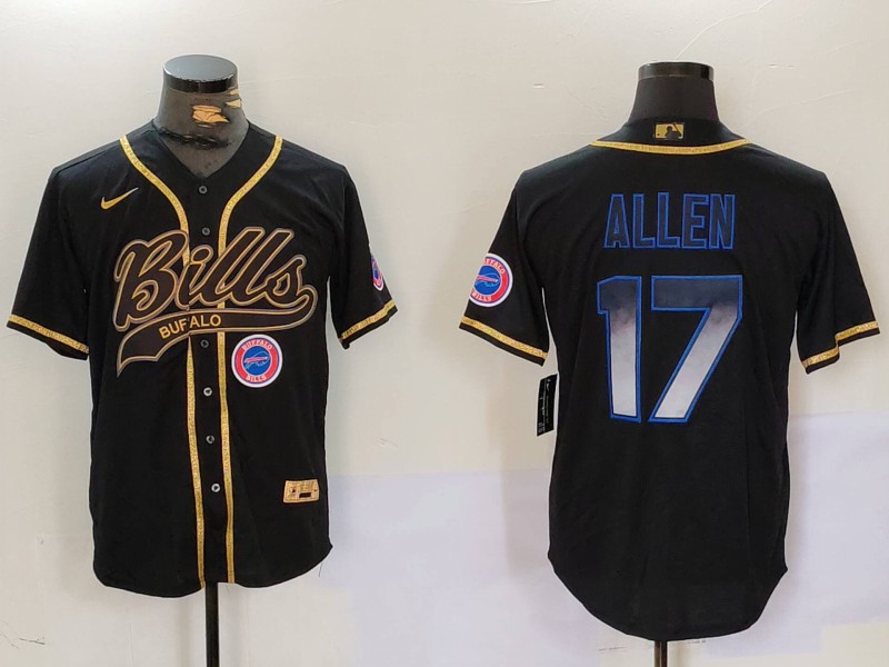 Men's Buffalo Bills #17 Josh Allen Black Cool Base Stitched Baseball Jersey 10