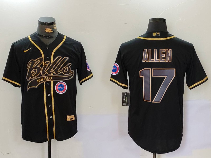 Men's Buffalo Bills #17 Josh Allen Black Cool Base Stitched Baseball Jersey 2