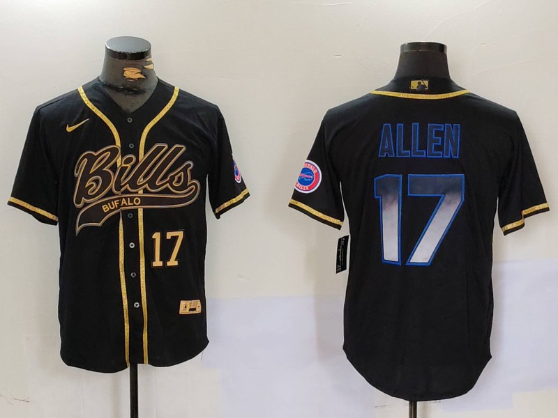 Men's Buffalo Bills #17 Josh Allen Black Cool Base Stitched Baseball Jersey 3