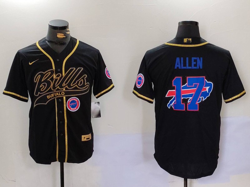 Men's Buffalo Bills #17 Josh Allen Black Cool Base Stitched Baseball Jersey 5