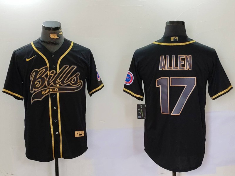 Men's Buffalo Bills #17 Josh Allen Black Cool Base Stitched Baseball Jersey 6