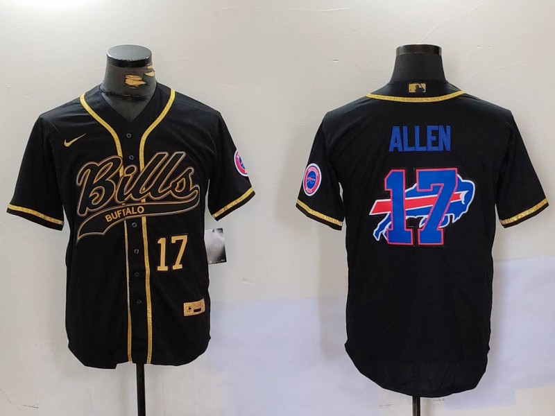 Men's Buffalo Bills #17 Josh Allen Black Cool Base Stitched Baseball Jersey 7