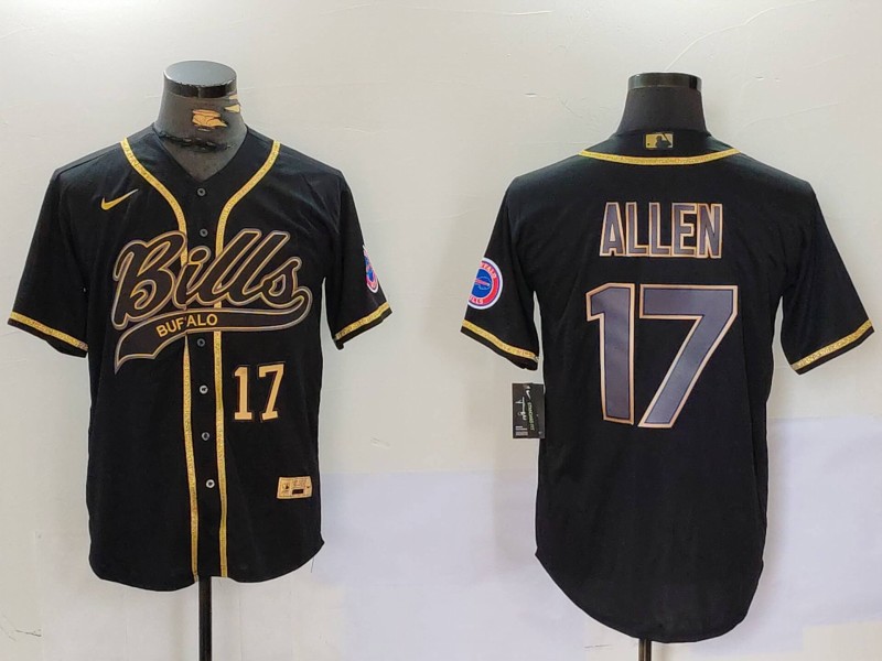 Men's Buffalo Bills #17 Josh Allen Black Cool Base Stitched Baseball Jersey 8