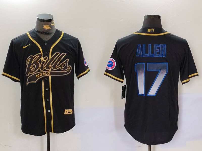 Men's Buffalo Bills #17 Josh Allen Black Cool Base Stitched Baseball Jersey 9