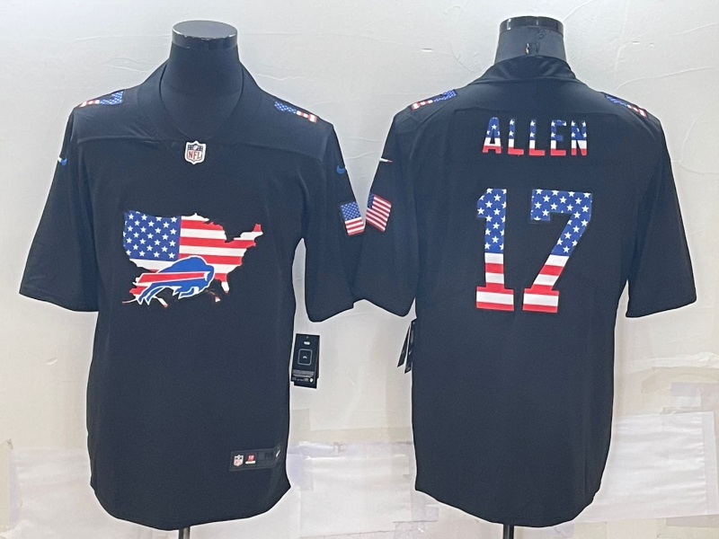Men's Buffalo Bills #17 Josh Allen Black USA Flag Limited Stitched Jersey Men's Buffalo Bills #17 Josh Allen Black USA Flag Limited Stitched Jersey