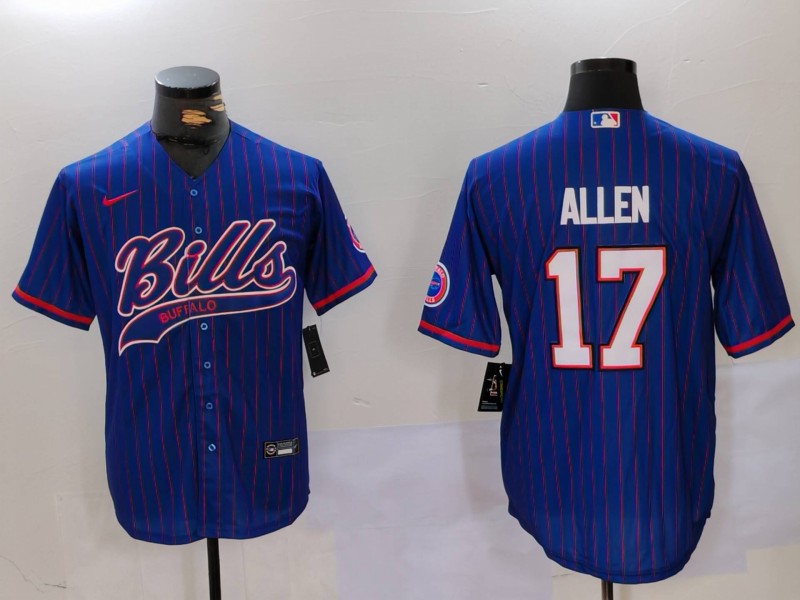 Men's Buffalo Bills #17 Josh Allen Blue Team Cool Base Stitched Baseball Jersey 1