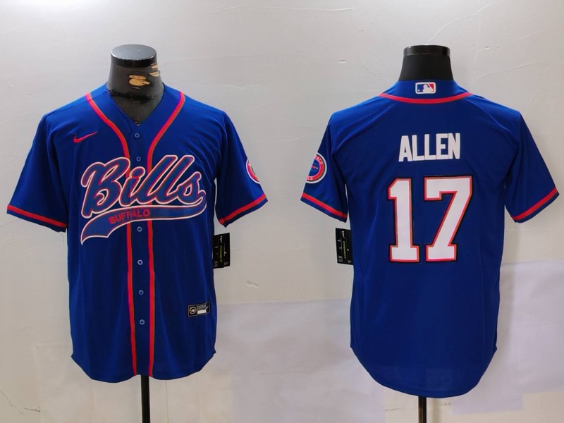 Men's Buffalo Bills #17 Josh Allen Blue Team Cool Base Stitched Baseball Jersey