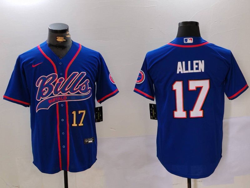 Men's Buffalo Bills #17 Josh Allen Blue Team Cool Base Stitched Baseball Jersey 3
