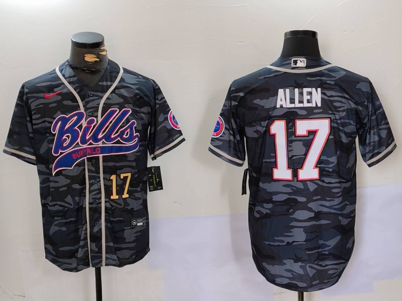 Men's Buffalo Bills #17 Josh Allen Camo Team Cool Base Stitched Baseball Jersey 1