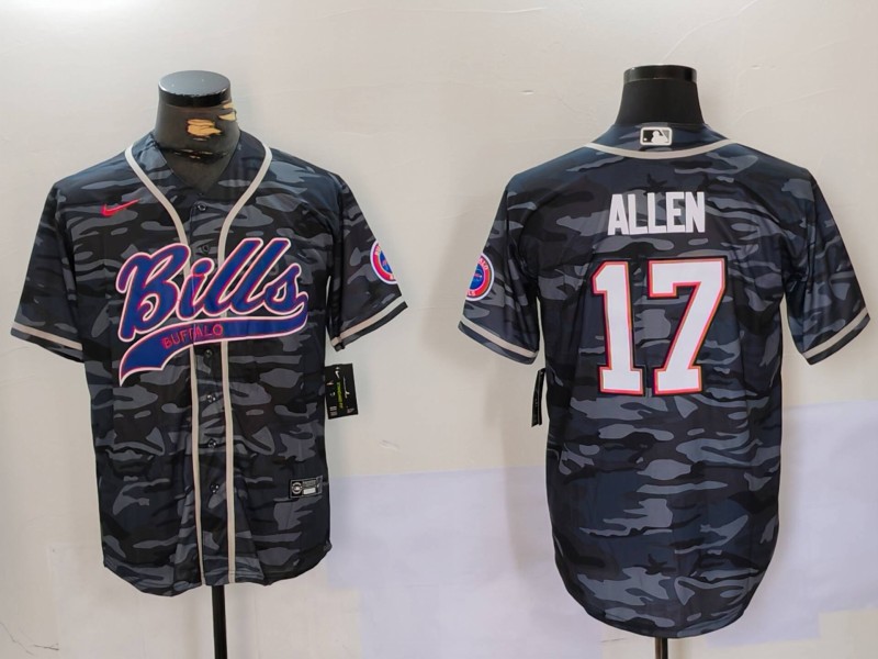 Men's Buffalo Bills #17 Josh Allen Camo Team Cool Base Stitched Baseball Jersey 2