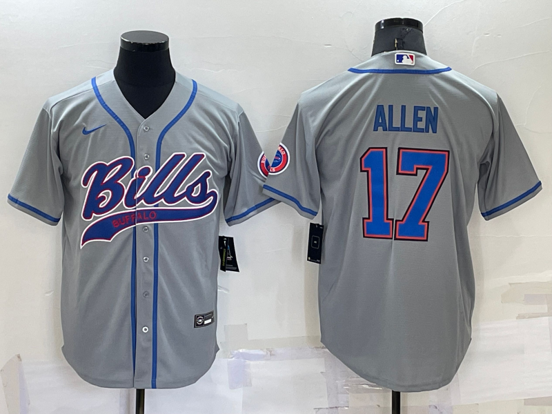 Men's Buffalo Bills #17 Josh Allen Gray Cool Base Stitched Baseball Jersey Men's Buffalo Bills #17 Josh Allen Gray Cool Base Stitched Baseball Jersey