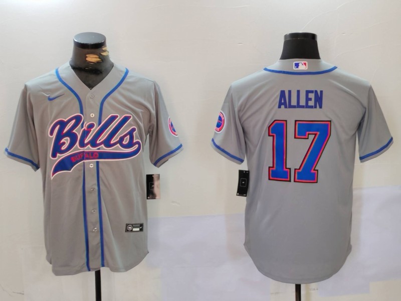 Men's Buffalo Bills #17 Josh Allen Grey Team Cool Base Stitched Baseball Jersey 1