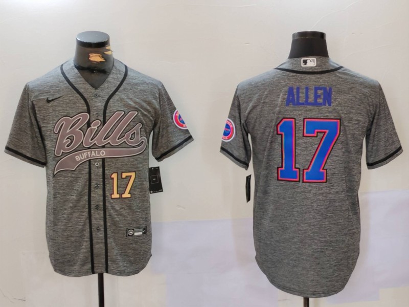 Men's Buffalo Bills #17 Josh Allen Grey Team Cool Base Stitched Baseball Jersey 3
