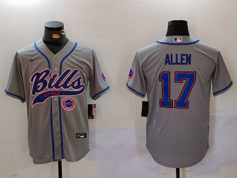 Men's Buffalo Bills #17 Josh Allen Grey Team Cool Base Stitched Baseball Jersey 5