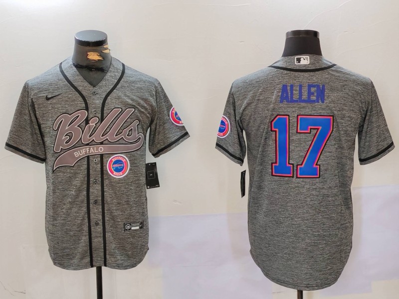 Men's Buffalo Bills #17 Josh Allen Grey Team Cool Base Stitched Baseball Jersey 6