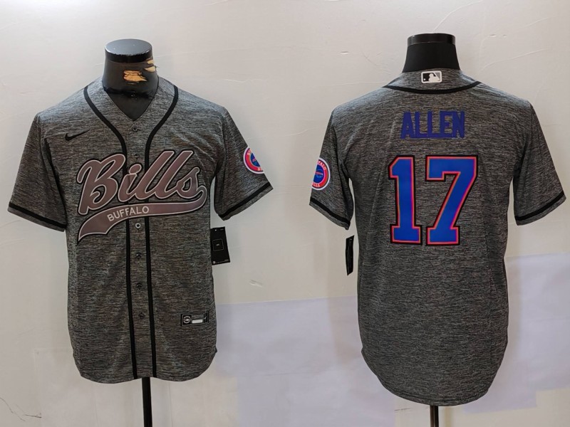 Men's Buffalo Bills #17 Josh Allen Grey Team Cool Base Stitched Baseball Jersey 9