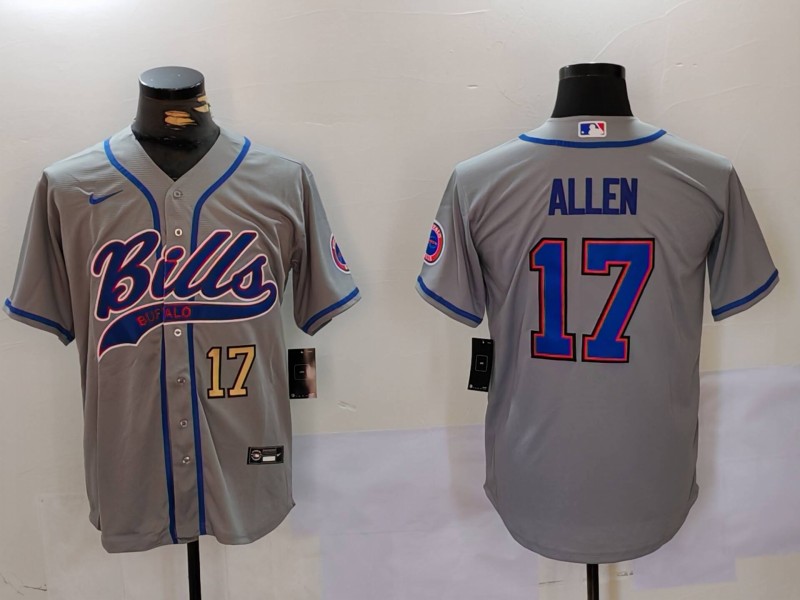 Men's Buffalo Bills #17 Josh Allen Grey Team Cool Base Stitched Baseball Jersey