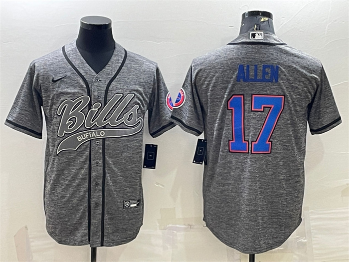 Men's Buffalo Bills #17 Josh Allen Grey With Patch Cool Base Stitched Baseball Jersey Men's Buffalo Bills #17 Josh Allen Grey With Patch Cool Base Stitched Baseball Jersey