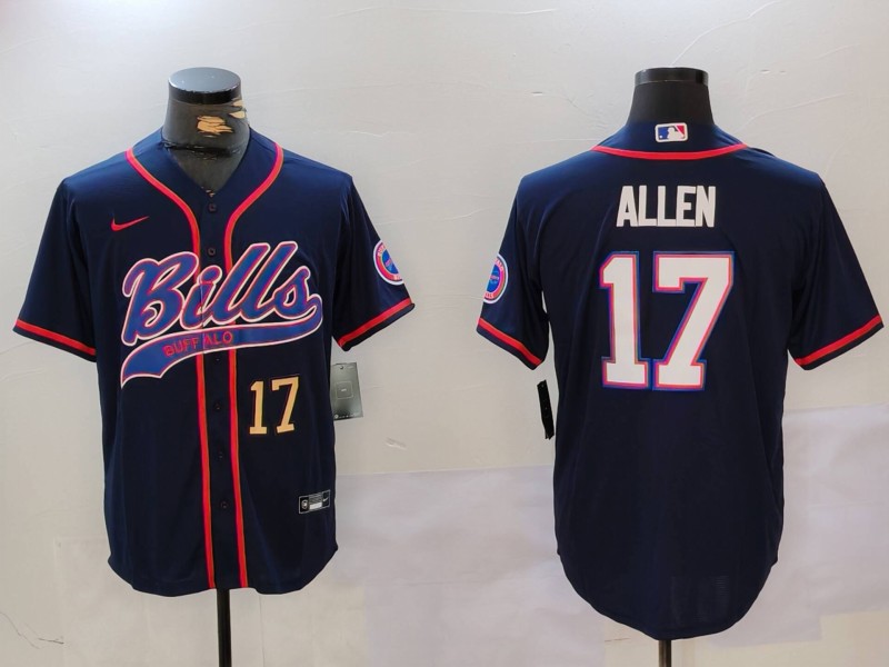 Men's Buffalo Bills #17 Josh Allen Navy Team Cool Base Stitched Baseball Jersey 1