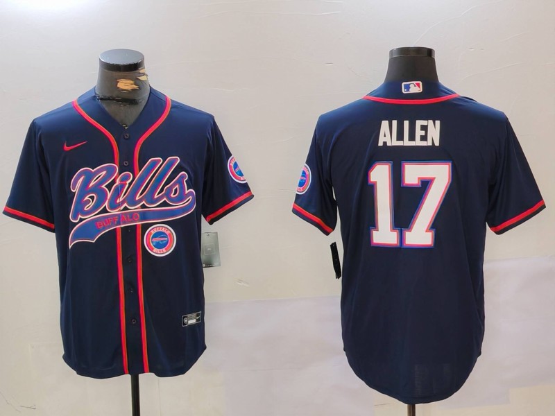 Men's Buffalo Bills #17 Josh Allen Navy Team Cool Base Stitched Baseball Jersey 5
