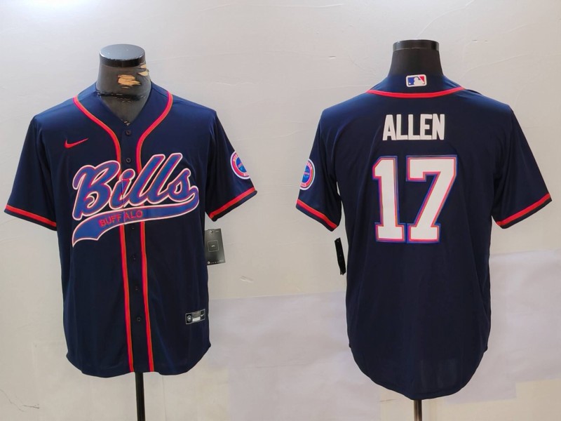 Men's Buffalo Bills #17 Josh Allen Navy Team Cool Base Stitched Baseball Jersey