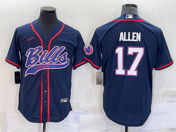 Men's Buffalo Bills #17 Josh Allen Navy With Patch Cool Base Stitched Baseball Jersey Men's Buffalo Bills #17 Josh Allen Navy With Patch Cool Base Stitched Baseball Jersey