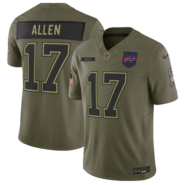 Men's Buffalo Bills #17 Josh Allen Olive 2025 Salute to Service Limited Stitched Football Jersey