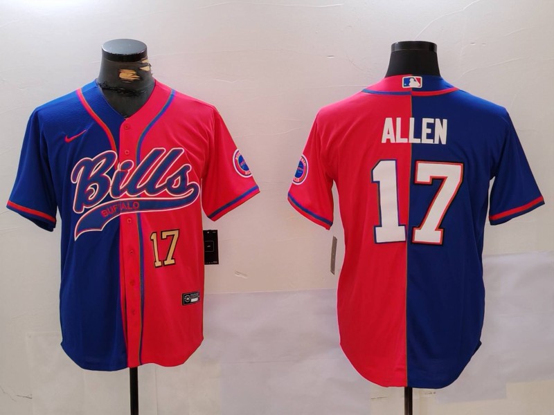 Men's Buffalo Bills #17 Josh Allen Red Blue Team Cool Base Stitched Baseball Jersey
