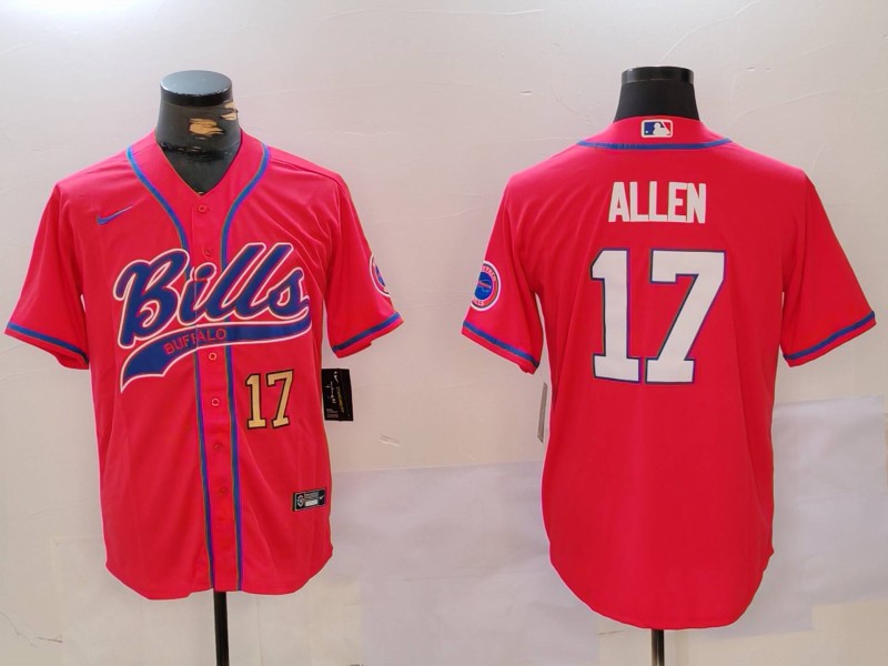 Men's Buffalo Bills #17 Josh Allen Red Cool Base Stitched Baseball Jersey 1