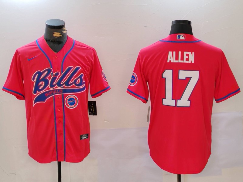 Men's Buffalo Bills #17 Josh Allen Red Cool Base Stitched Baseball Jersey 2