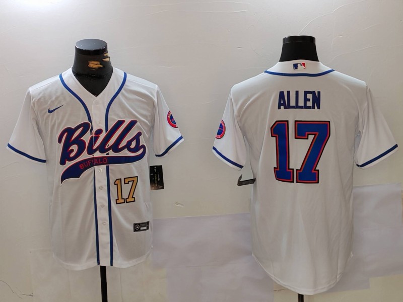 Men's Buffalo Bills #17 Josh Allen White Cool Base Stitched Baseball Jersey 2