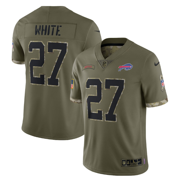 Men's Buffalo Bills #27 Tre'Davious White Olive 2022 Salute To Service Limited Stitched Jersey Men's Buffalo Bills #27 Tre'Davious White Olive 2022 Salute To Service Limited Stitched Jersey