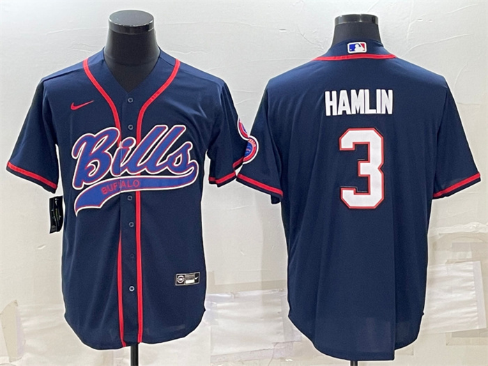 Men's Buffalo Bills #3 Damar Hamlin Navy With Patch Cool Base Stitched Baseball Jersey Men's Buffalo Bills #3 Damar Hamlin Navy With Patch Cool Base Stitched Baseball Jersey