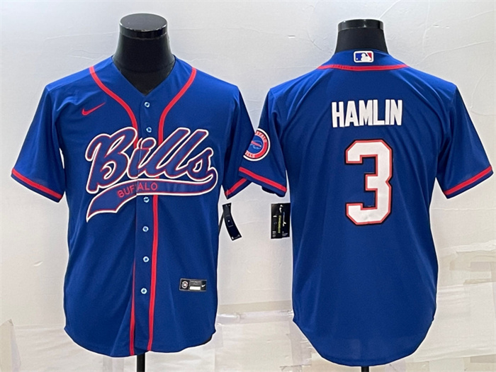 Men's Buffalo Bills #3 Damar Hamlin Royal With Patch Cool Base Stitched Baseball Jersey Men's Buffalo Bills #3 Damar Hamlin Royal With Patch Cool Base Stitched Baseball Jersey