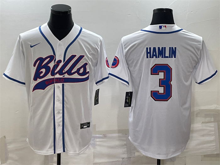 Men's Buffalo Bills #3 Damar Hamlin White With Patch Cool Base Stitched Baseball Jersey Men's Buffalo Bills #3 Damar Hamlin White With Patch Cool Base Stitched Baseball Jersey