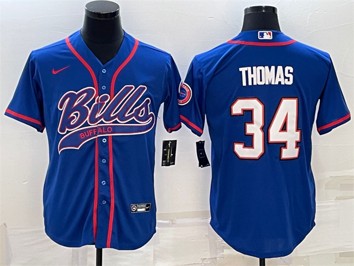 Men's Buffalo Bills #34 Thurman Thomas Royal With Patch Cool Base Stitched Baseball Jersey Men's Buffalo Bills #34 Thurman Thomas Royal With Patch Cool Base Stitched Baseball Jersey