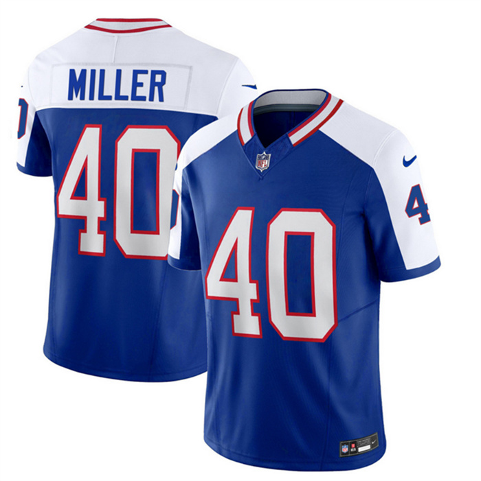 Men's Buffalo Bills #40 Von Miller Blue White 2023 F.U.S.E. Throwback Vapor Untouchable Limited Stitched Jersey Men's Buffalo Bills #40 Von Miller Blue White 2023 F.U.S.E. Throwback Vapor Untouchable Limited Stitched Jersey