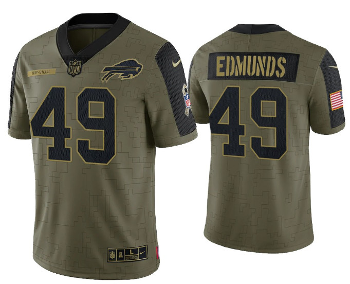 Men's Buffalo Bills #49 Tremaine Edmunds 2021 Olive Salute To Service Limited Stitched Jersey Men's Buffalo Bills #49 Tremaine Edmunds 2021 Olive Salute To Service Limited Stitched Jersey