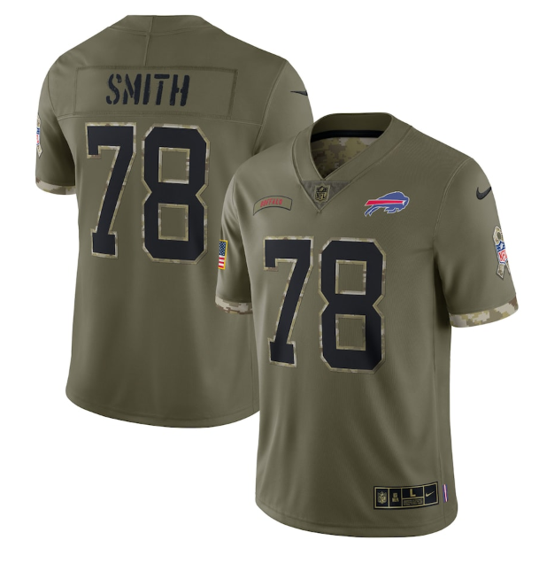 Men's Buffalo Bills #78 Bruce Smith Olive 2022 Salute To Service Limited Stitched Jersey Men's Buffalo Bills #78 Bruce Smith Olive 2022 Salute To Service Limited Stitched Jersey