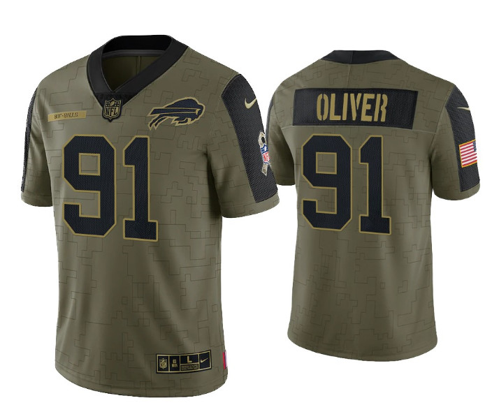 Men's Buffalo Bills #91 Ed Oliver 2021 Olive Salute To Service Limited Stitched Jersey Men's Buffalo Bills #91 Ed Oliver 2021 Olive Salute To Service Limited Stitched Jersey