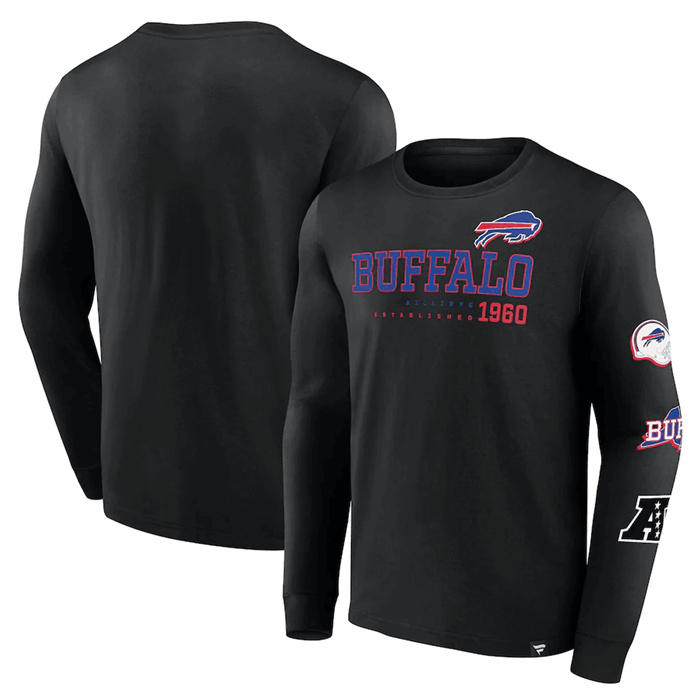 Men's Buffalo Bills Black High Whip Pitcher Long Sleeve T-Shirt Men's Buffalo Bills Black High Whip Pitcher Long Sleeve T-Shirt
