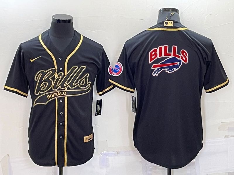 Men's Buffalo Bills Black Team Big Logo With Patch Cool Base Stitched Baseball Jersey Men's Buffalo Bills Black Team Big Logo With Patch Cool Base Stitched Baseball Jersey