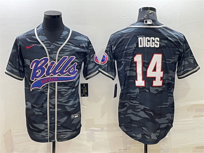 Men's Buffalo Bills Blank #14 Stefon Diggs Grey Navy Camo With Patch Cool Base Stitched Baseball Jersey Men's Buffalo Bills Blank #14 Stefon Diggs Grey Navy Camo With Patch Cool Base Stitched Baseball Jersey